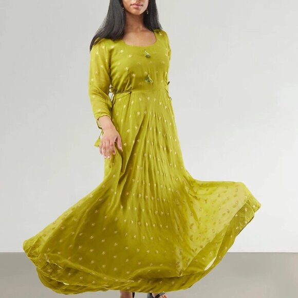 Green Banarasi Georgette Anarkali Suit | Muvvas Boutique - Picture 4 of 4